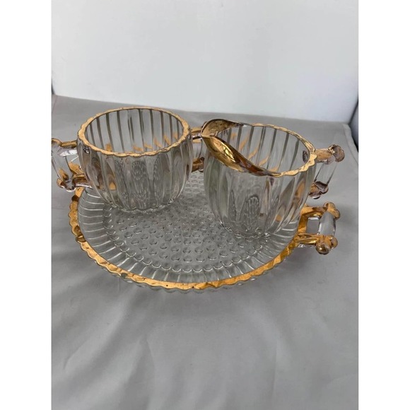Vintage Glass - Jeannette Glass National 8” tray with creamer and sugar - Picture 1 of 5